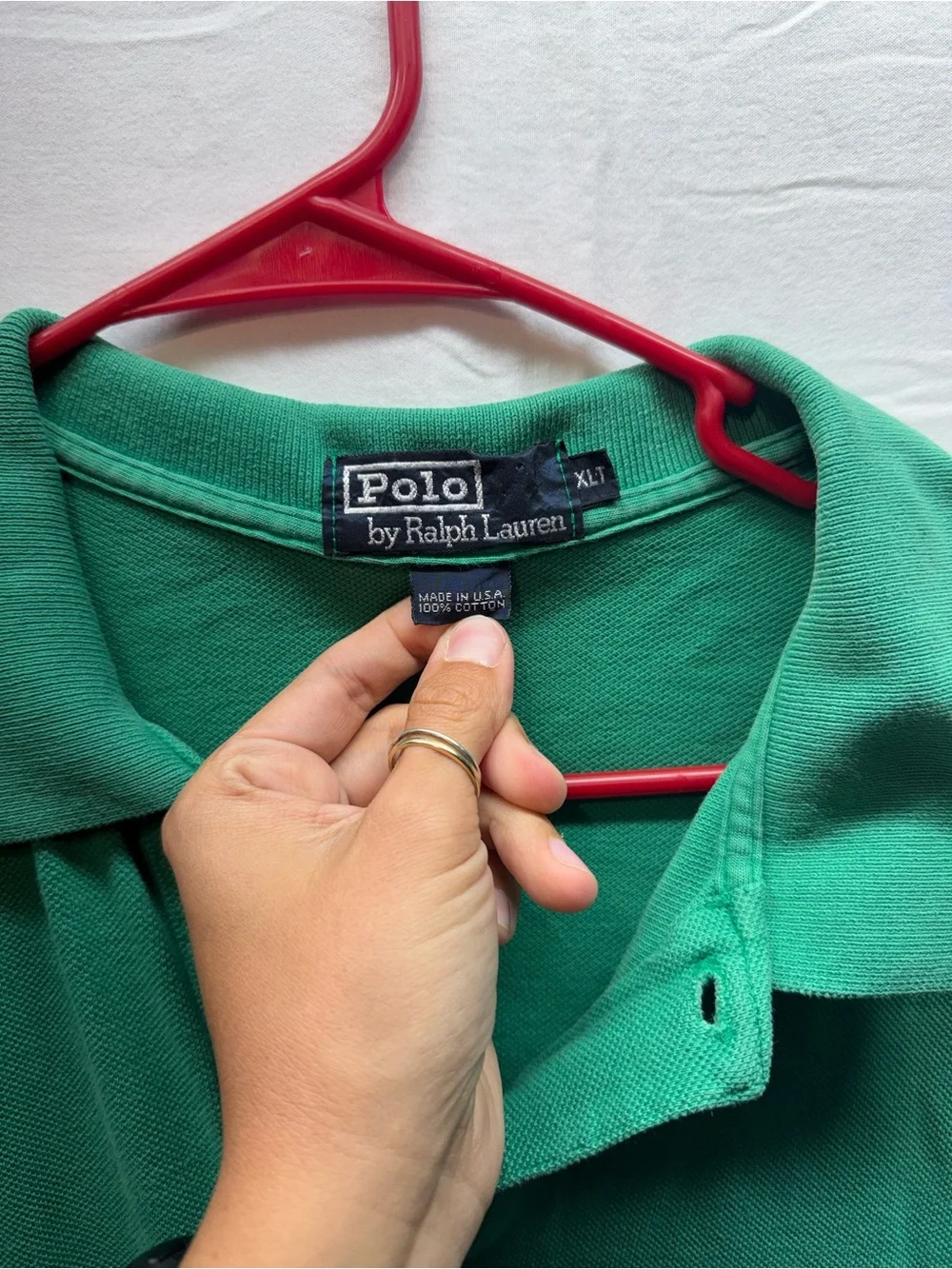 Vintage Polo Ralph Lauren Polo Shirt XL Tall Green Made USA Cotton Preppy